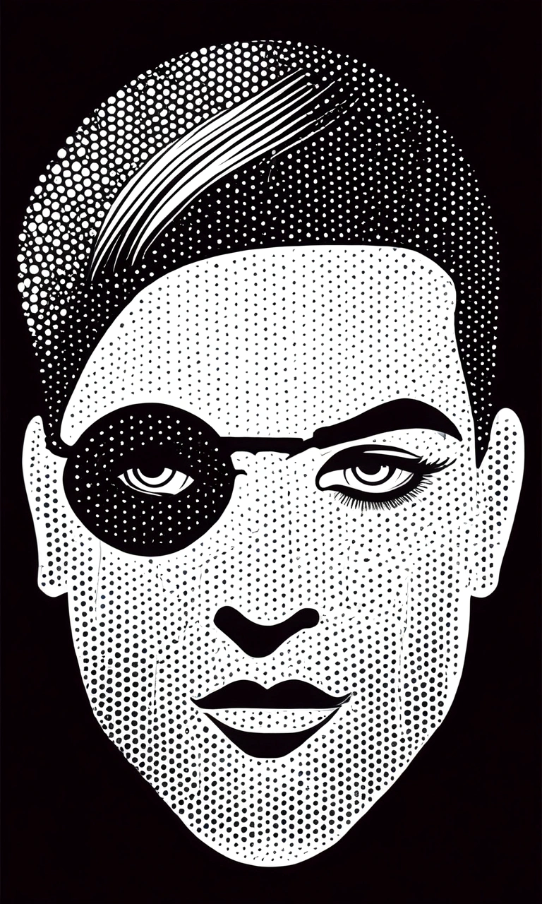in style of Halftone print,eye patch, beautiful detailed