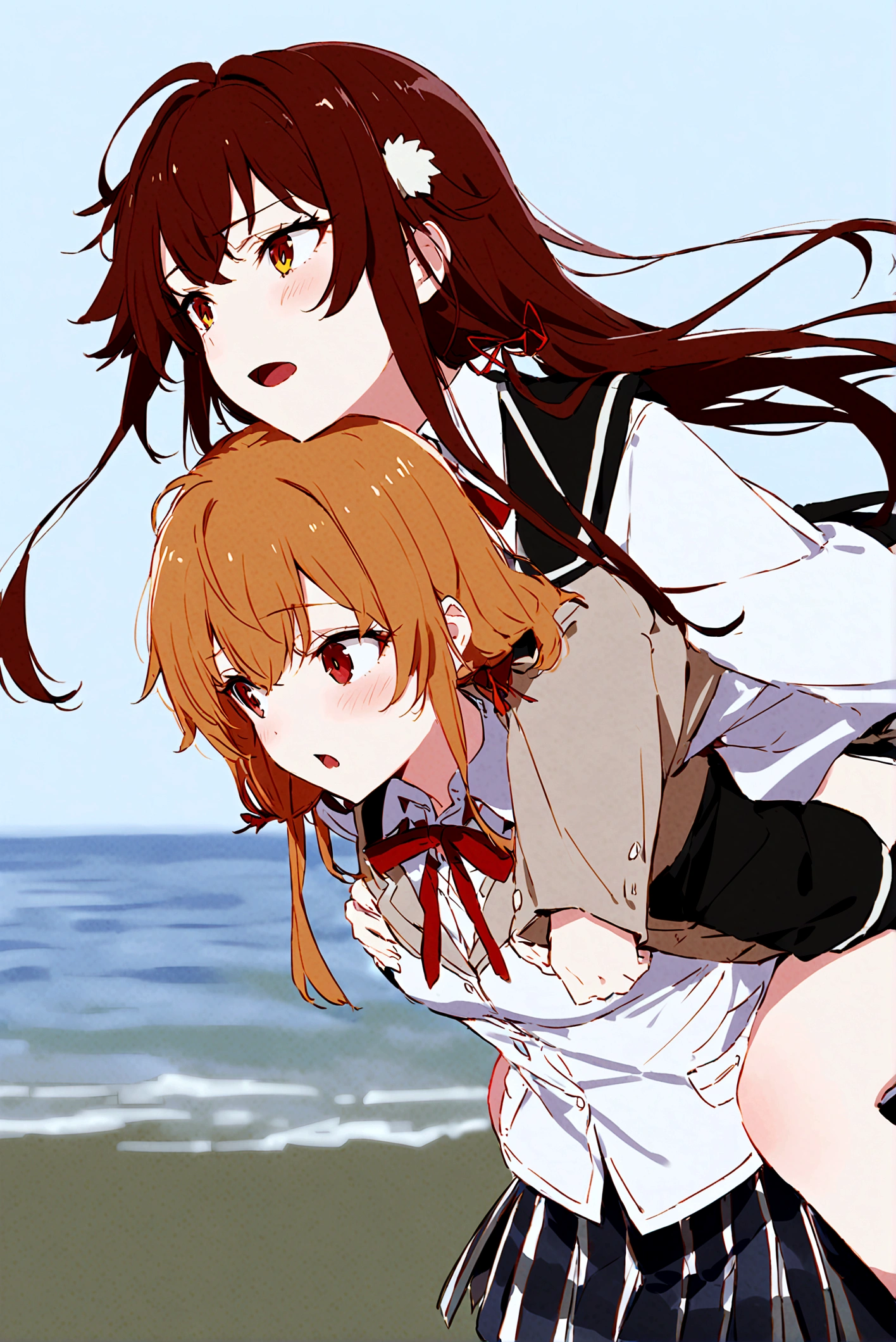 2 gril yukino Yukinoshita giving Yuigahama Yui piggyback ride, Yukinoshita Yukino takes a piggyback ride, size difference, yukino Yukinoshita, 