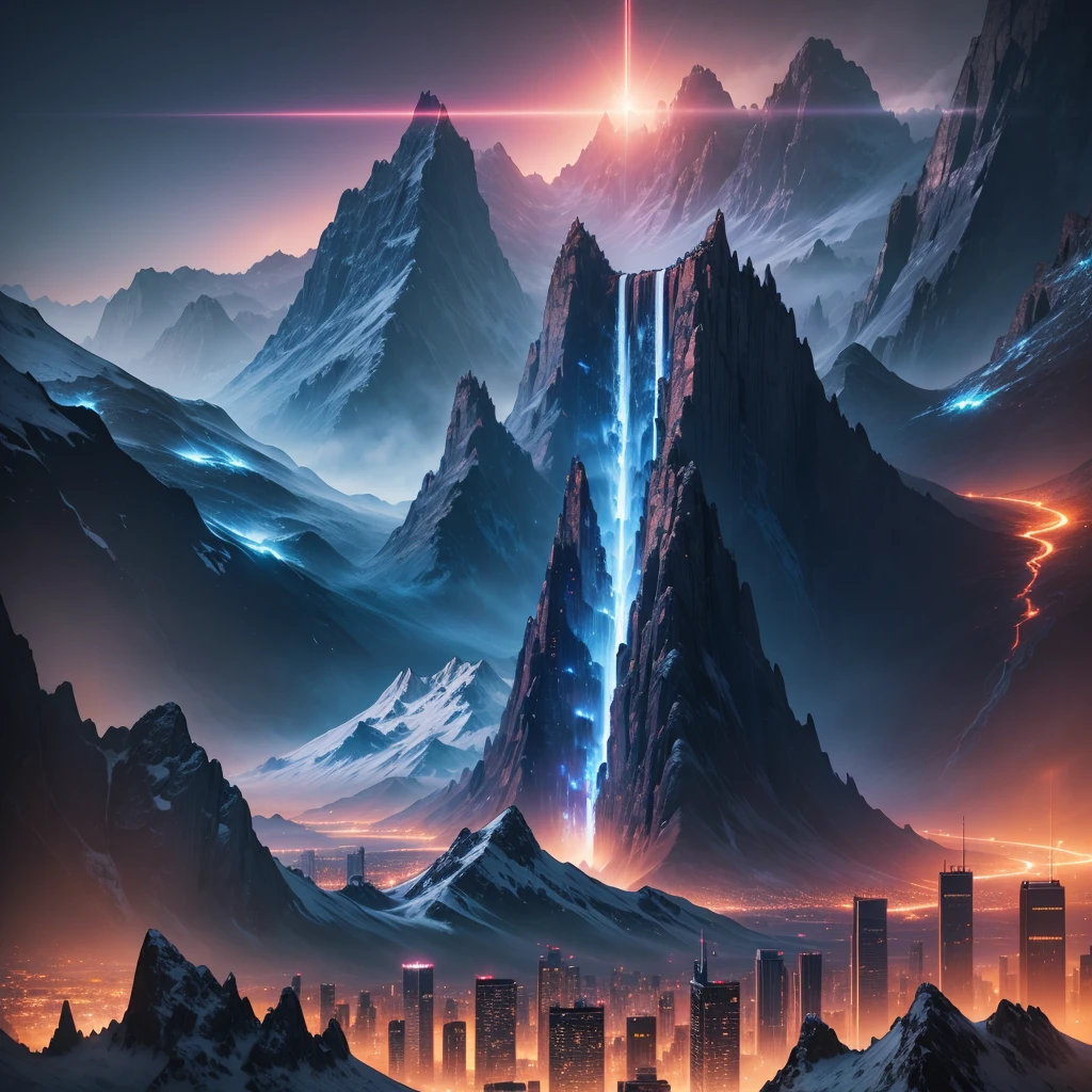 skyscrapers,SF,super huge mountain,cyber punk,Different world,best quality,8K, Highest quality ultra-high resolution Utopia, Huge Waterfall Nature,masterpiece
,A world beyond imagination,god々the world of,universe,Night view,neon,Future City,Technology City,