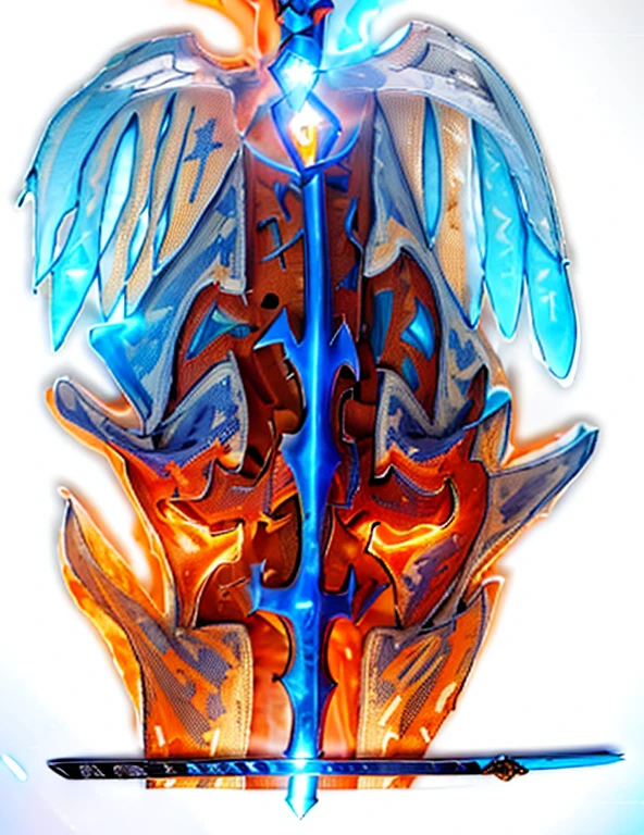 ((A holy long sword)), blue orange and red, holy luminesvebt glyphs, in bottom of ocean, fire aura, beautiful decourations, insane details, 8k, uhd, photorealistic,Raw photo,high quality,16k resolution,vivid colors, with luminescent effects, ((ultra realistic, photo realistic))