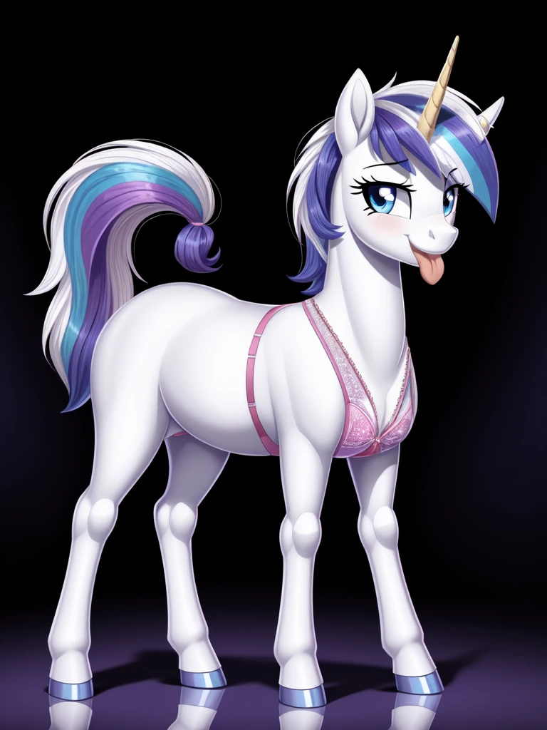 ((Shining armor)), pony, feral, my little pony, smile, beautiful eyes, standing on four hooves, beautiful, thong, big butt, (girly pose), micro skirt, tongue out, pussy, cameltoe, (((two pony sex:1.6))), (((licking pussy:1.3))), cunnilingus