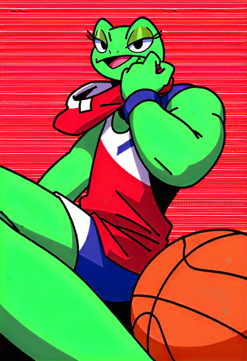 Animated logo of an angry frog team: "Enraged Frog Brigade"

This dynamic logo, Stylized, A determined frog sits on a lily leaf, The green body is tense.、Ready for action. Wearing a yellow basketball jersey, Team names are in bold, uppercase letter. A red bandana is covering his head, Add a rebellious vibe.

background, small, A ring of bubbling water flows down, 満月と星をbackgroundに突進する. The frog jumped off the lily pad、I&#39;m heading towards this water bubble., Capturing a sense of movement and energy