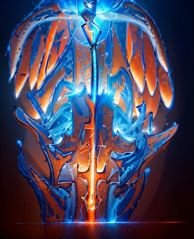 ((A holy long sword)), blue orange and red, holy luminesvebt glyphs, in bottom of ocean, fire aura, beautiful decourations, insane details, 8k, uhd, photorealistic,Raw photo,high quality,16k resolution,vivid colors, with luminescent effects, ((ultra realistic, photo realistic))