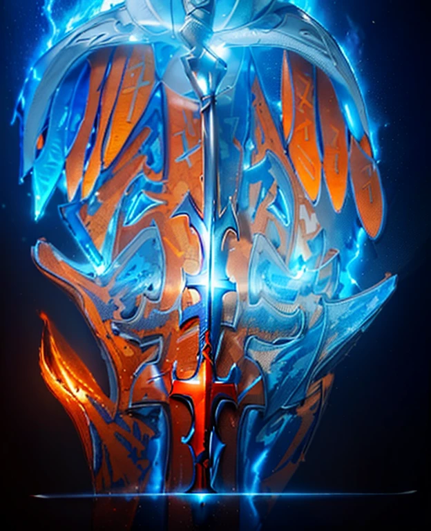 ((A holy long sword)), blue orange and red, holy luminesvebt glyphs, in bottom of ocean, fire aura, beautiful decourations, insane details, 8k, uhd, photorealistic,Raw photo,high quality,16k resolution,vivid colors, with luminescent effects, ((ultra realistic, photo realistic))