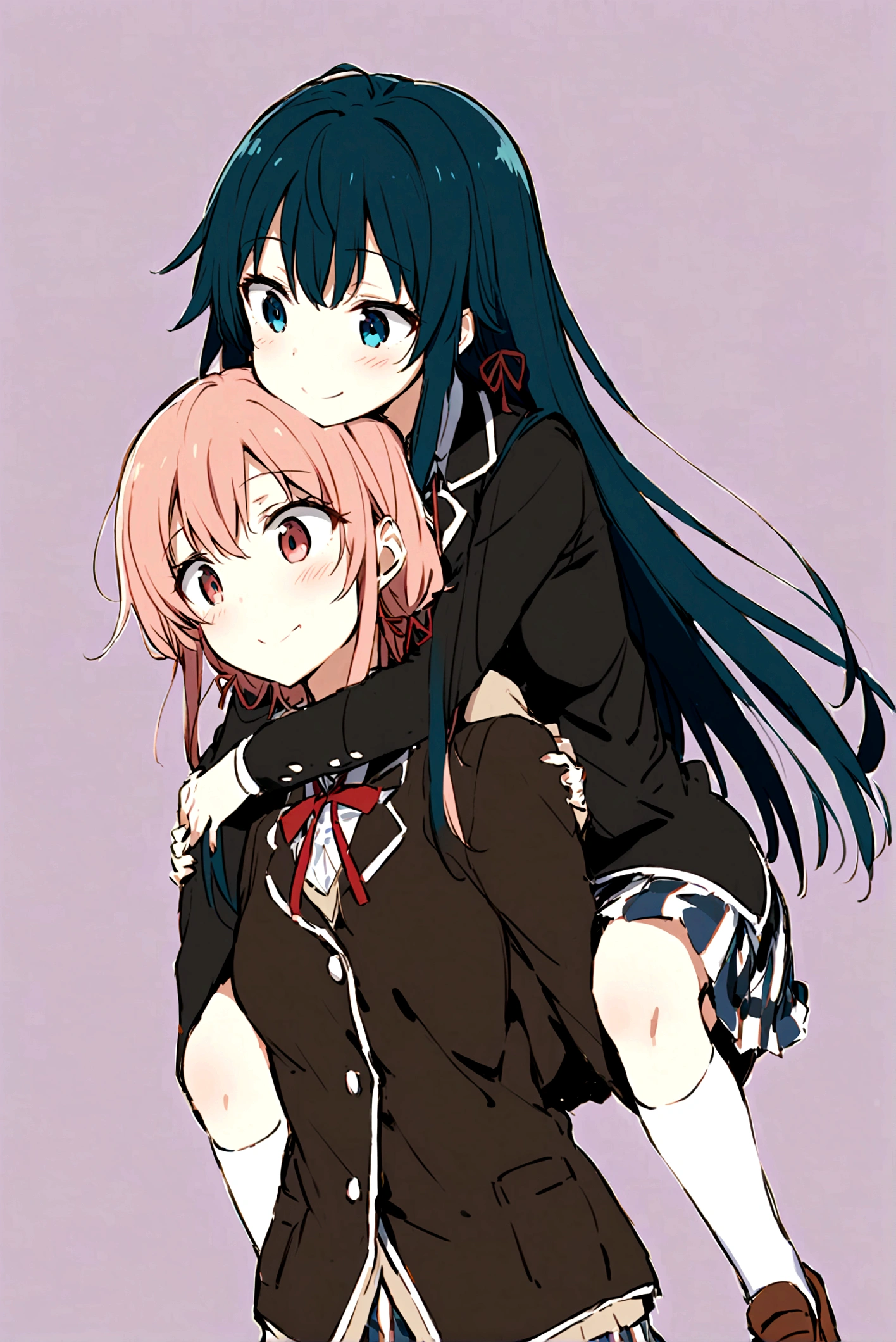 2 gril yukino Yukinoshita giving Yuigahama Yui piggyback ride, Yukinoshita Yukino takes a piggyback ride, size difference, yukino Yukinoshita, 