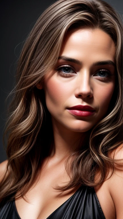 Femme fatale. portrait. close-up. Beautiful young girl. brunette. Gray background