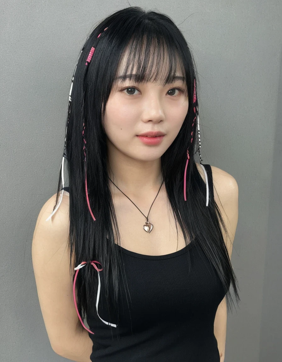 Best Quality, 8k, Masterpiece, (Portrait: 1.3), (photo realistic:1.4), (hyper realistic:1.4), Sharp Focus, looking at viewer, (smoother lighting:1.1), (increase cinematic lighting quality:0.9), realistic lighting, backlighting, light on face, ray trace, (brightening light:1.2), (Increase quality:1.4), sharp detail, (best quality real texture skin:1.4), finely detailed eyes, black_eyes, finely detailed face, 25 year old Korean woman