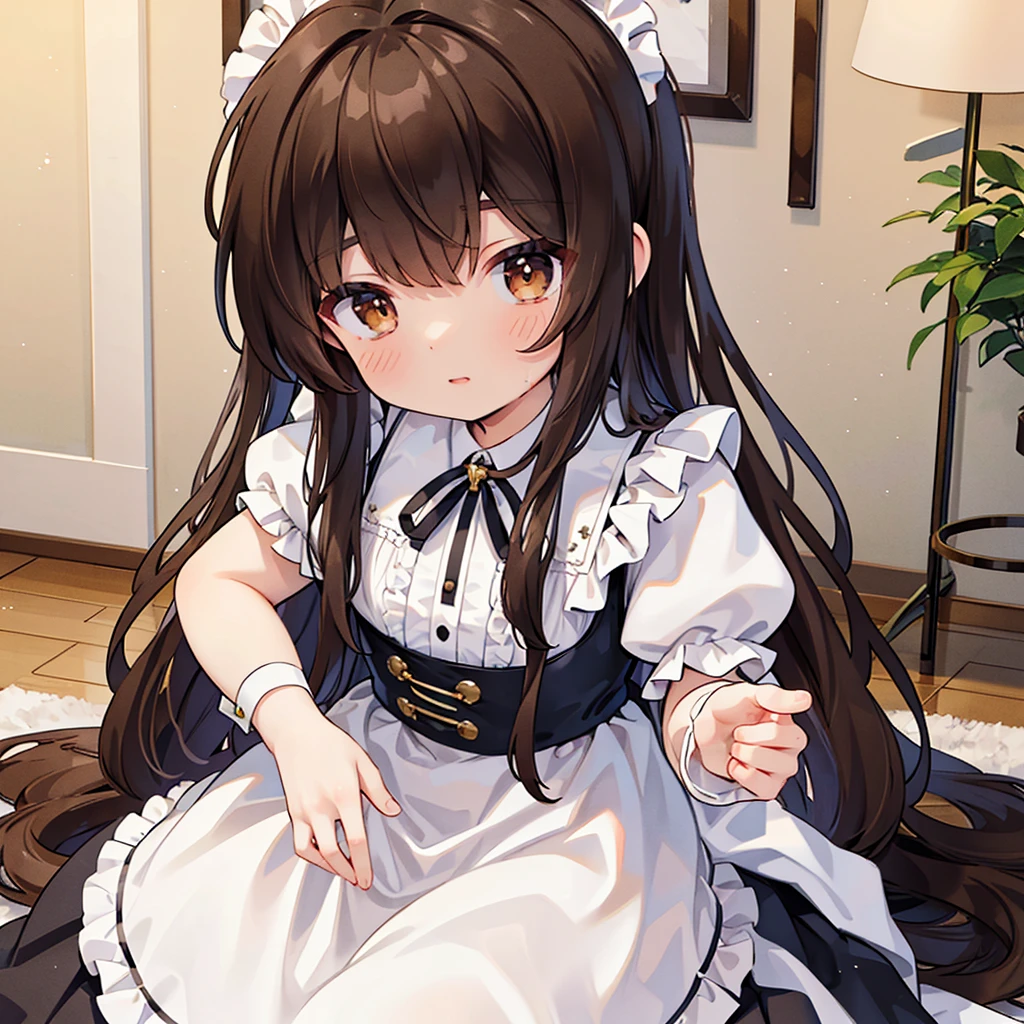 ((masterpiece)), ((Highest quality)), ((Super detailed)), pretty girl, Brown long hair, Beautiful brown eyes, Maid clothes, ribbon, Angel&#39;s wing, 🤍, ((Simple white background))