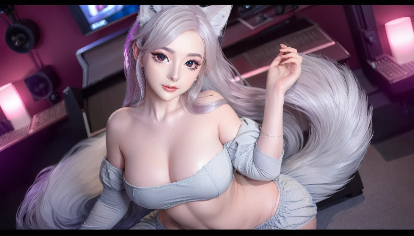 长发动漫女孩和fox, Beautiful platinum fox lady, 白毛fox, Beautiful character painting, Beautiful anime portrait, fox耳朵的女孩, a beautiful fox woman, Mystical artwork, guweiz, by Ren Renfa, fox, Large Breasts，Full breasts，Golden ratio figure，Perfect body，Ultra wide-angle shooting，Full body shot，Body close-up，Look at the audience，Wearing a tulle bikini，Soft anime illustration, Soft dark background，Fujifilm XT3 Clear focus, f 5.6, High Detail, Clear focus, Dramatic, (Wearing openwork clothing), (Looking at the audience:1.8), (Natural light), (Tempting)translucent, Good velvet quality, Compared, Divine Light,, Silver gray hair, Sky background, Absolute Strength,Female angels，Girl in sexy silk,，Large Breasts，Full breasts，Golden ratio figure，Perfect body，Ultra wide-angle shooting，Full body shot，Body close-up，Look at the audience，, Wearing a tulle bikini, Model shooting style, Large Breasts，Full breasts，Golden ratio figure，Perfect body，(Extremely detailed CG 8k wallpaper unit), The most beautiful artistic photos in the world, , 8K Ultra HD, soft light, high quality, Film Grain, Fujifilm XT3 Clear focus, f 5.6, High Detail, Clear focus, Dramatic, (Wearing openwork clothing), (Looking at the audience:1.8), (Natural light), (Tempting)