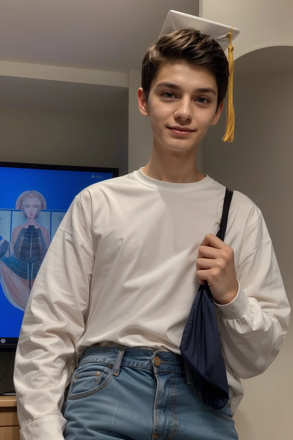a young white teenage boy looking surprised and shocked, class background, highly detailed, high resolution, cinematic