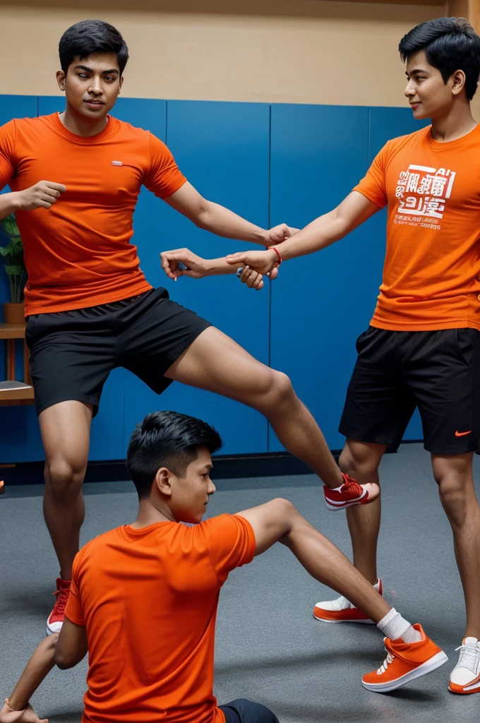 There are two men in the ring practicing their moves, ruxing gao, Sparring, boxing, Boxing pose, Ruan Jia and Fenghua Zhong, hand to hand combat, punching, Fighting posture, Fighting, in a boxing ring, boxing match, Kickboxing, Fight, inspired by Li Shixing, Boxing ring, yiqiang and shurakrgt