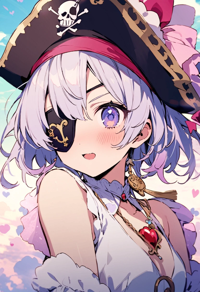 masterpiece, Highest quality, Illustration of the novel, High resolution, 18+ Adult content, Sensual, Intimate, Emotional, Passionate, romantic, sweet, Adorable, Innocent, Pure, Charmな, Charmな, Charm, mysterious, Charmな, Charmな, Immersive, Charmな, dream-like, Surreal, Imaginative, Whimsical, Artistic, Avant-garde, timeless, elegant, Sophisticated, chic, Sophisticated, personality, original, Charmな,((Loli Pirate:1.3)),((Eye patch:1.3))、((Upper Body:1.3))