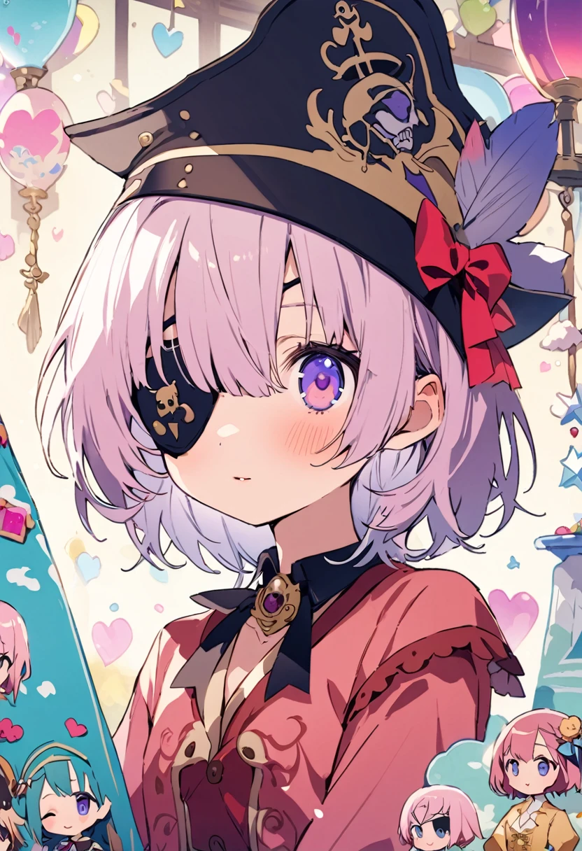 masterpiece, Highest quality, Illustration of the novel, High resolution, 18+ Adult content, Sensual, Intimate, Emotional, Passionate, romantic, sweet, Adorable, Innocent, Pure, Charmな, Charmな, Charm, mysterious, Charmな, Charmな, Immersive, Charmな, dream-like, Surreal, Imaginative, Whimsical, Artistic, Avant-garde, timeless, elegant, Sophisticated, chic, Sophisticated, personality, original, Charmな,((Loli Pirate:1.3)),((Eye patch:1.3))、((Upper Body:1.3))