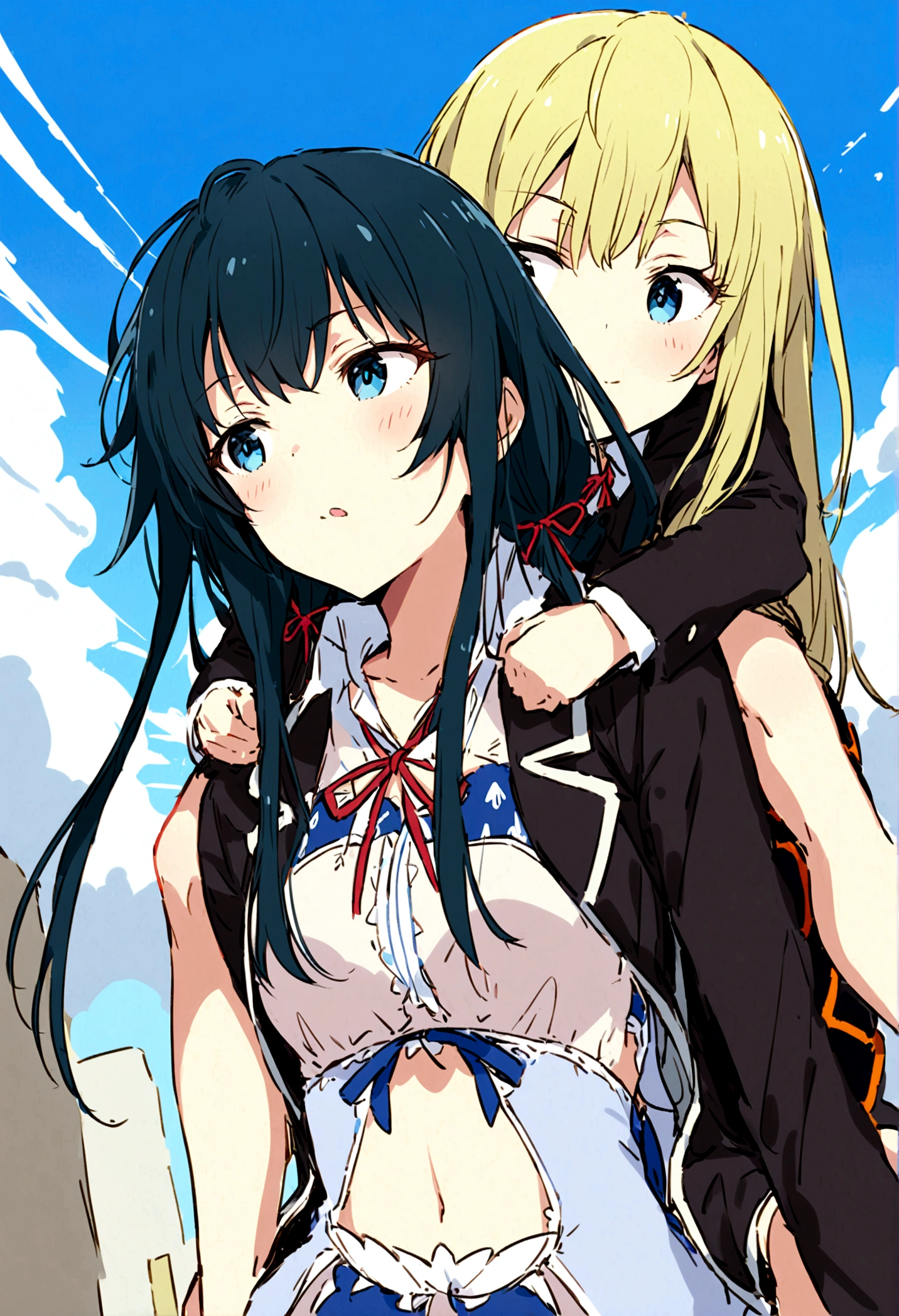 2 gril yukino Yukinoshita giving a piggyback ride, size difference, yukino Yukinoshita,