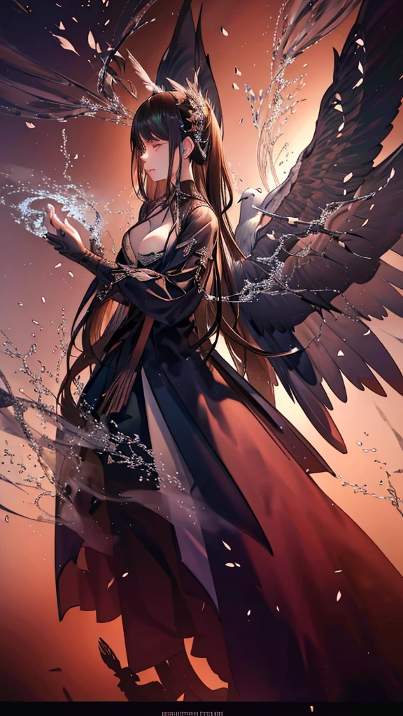 Atmospheric and open scene, Ancient Sacrificial Images, Filled with smoke, Birds in human clothes dance, Sunday Worship, (Detailed costume details, Detailed clothing light sense), Faintly Appearing, Detailed bird feather detail, A complex and complicated picture, (Full of strange and mysterious photos), The background is cloudy, The photo is real, 8k,