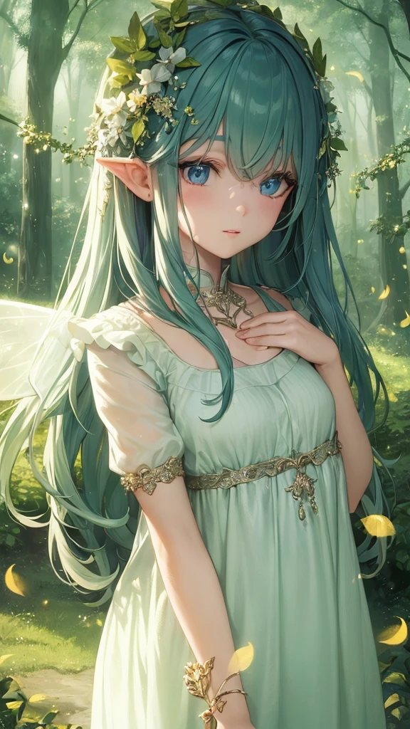 1girl, fairy, detailed portrait, beautiful detailed eyes, beautiful detailed lips, extremely detailed face, long eyelashes, glowing fairy wings, magical nature scene, woodland forest, glowing fireflies, moonlight, fantasy, soft lighting, (best quality,4k,8k,highres,masterpiece:1.2),ultra-detailed, anime 