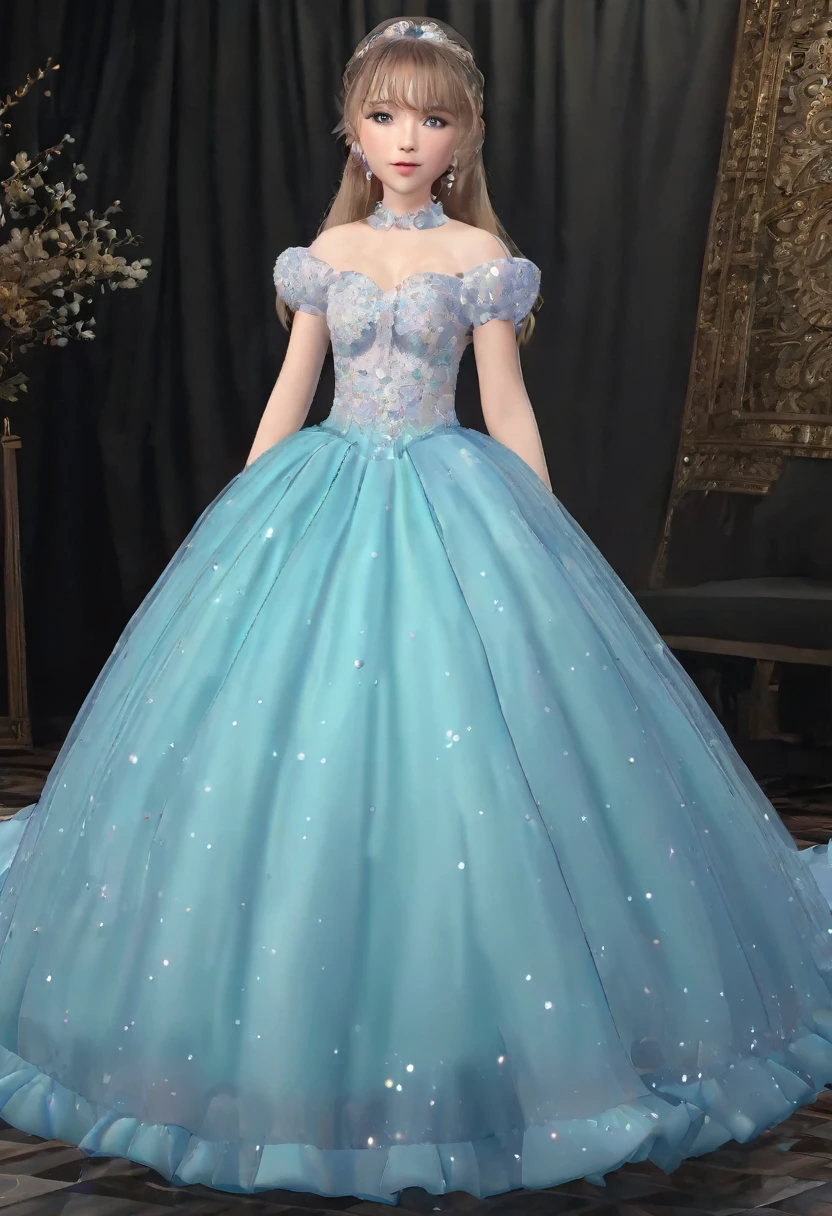 (masterpiece), (ultra-detailed), best quality, 8k,neuro-sama,big puffy ballgown,puffy short sleeves,flat chest,fullbody,floor length,