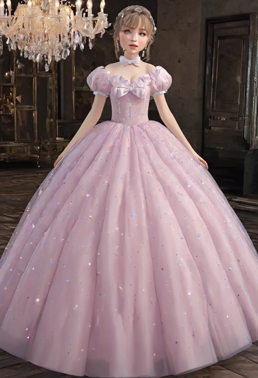(masterpiece), (ultra-detailed), best quality, 8k,neuro-sama,big puffy ballgown,puffy short sleeves,flat chest,fullbody,floor length,