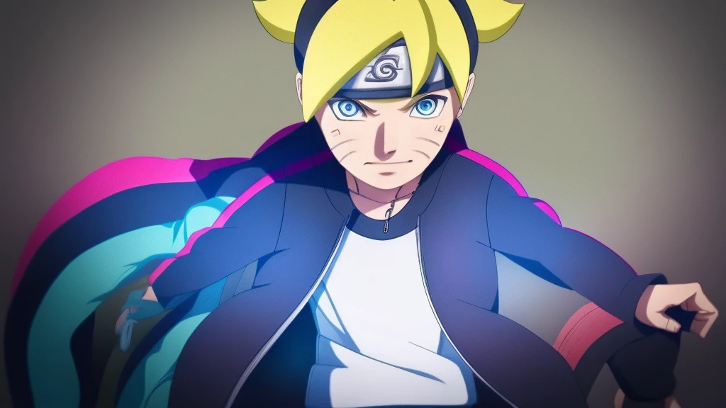 masterpiece, ultra-detailed, 1boy, male focus, upper body shot, Uzumaki Boruto wearing maroon Streetwear Hoodie, yellow hair, Blue eyes, look at viewer, happy face, vibrant colors, cityscape background, dinamic lighting, highly detailed face, stylish, urban style, cool attitude, bokeh, blurry background,