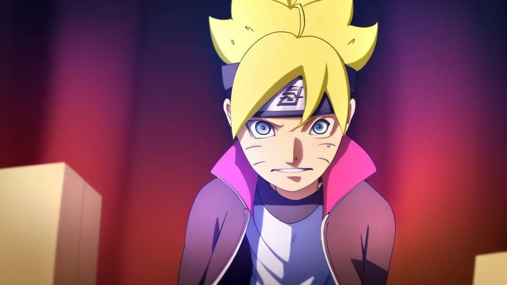 masterpiece, ultra-detailed, 1boy, male focus, upper body shot, Uzumaki Boruto wearing maroon Streetwear Hoodie, yellow hair, Blue eyes, look at viewer, happy face, vibrant colors, cityscape background, dinamic lighting, highly detailed face, stylish, urban style, cool attitude, bokeh, blurry background,