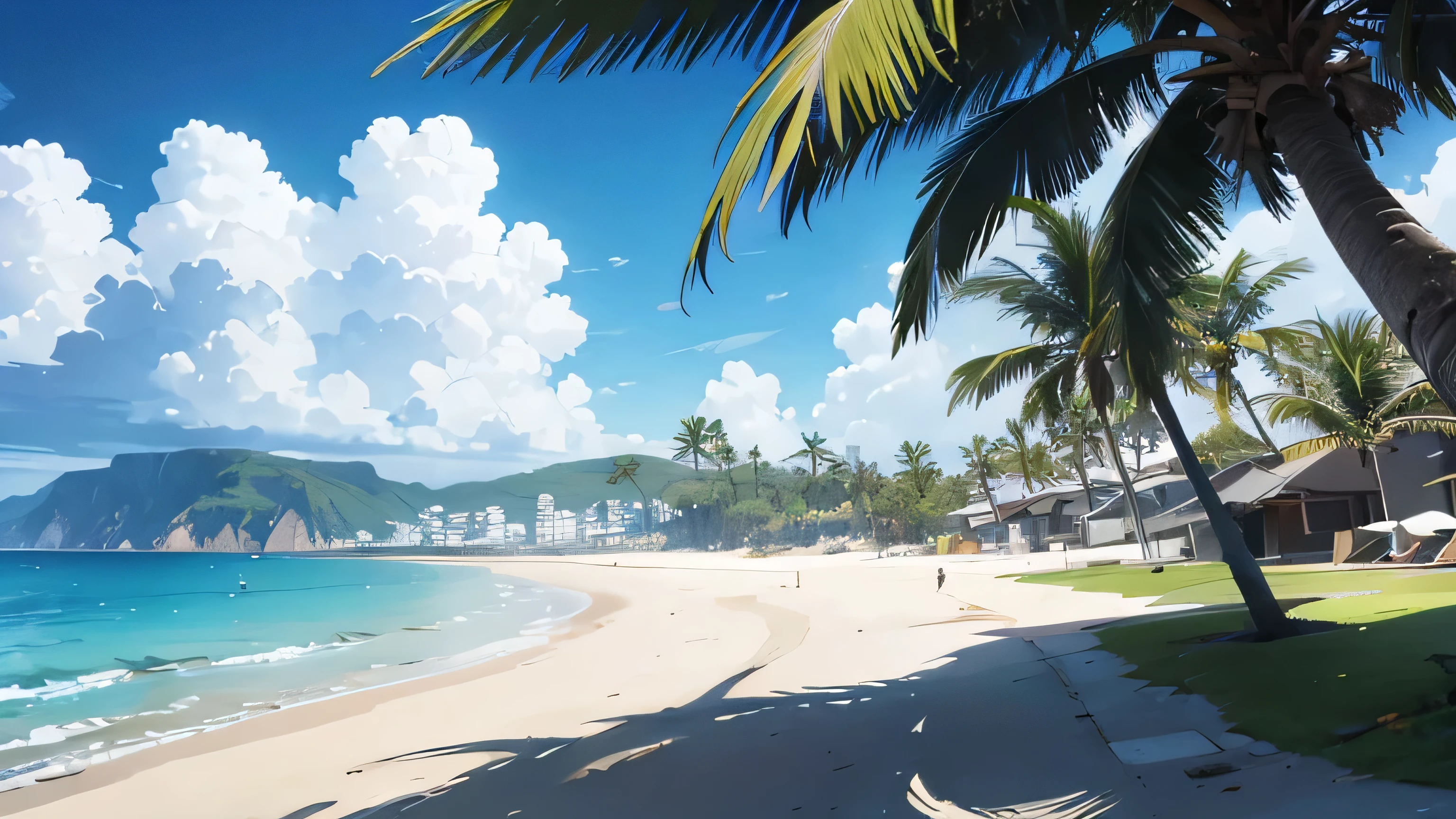 beach,clear sky, ,sea, palm