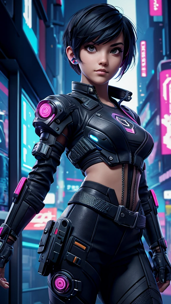 girl with short hair, cyberpunk style