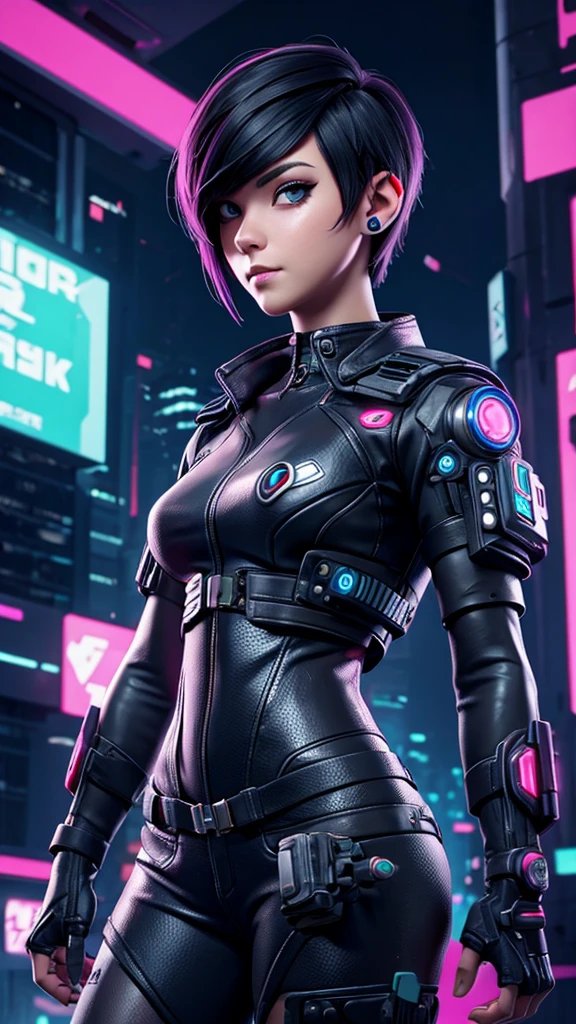 girl with short hair, cyberpunk style