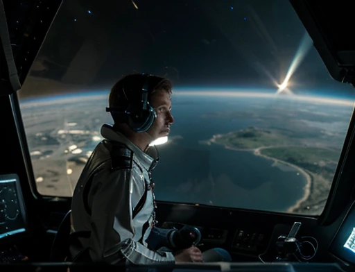 The astronaut wearing a spacesuit is observing an alien structure , fotografia de Corpo completo imagem de corpo inteiro. Environment overview.