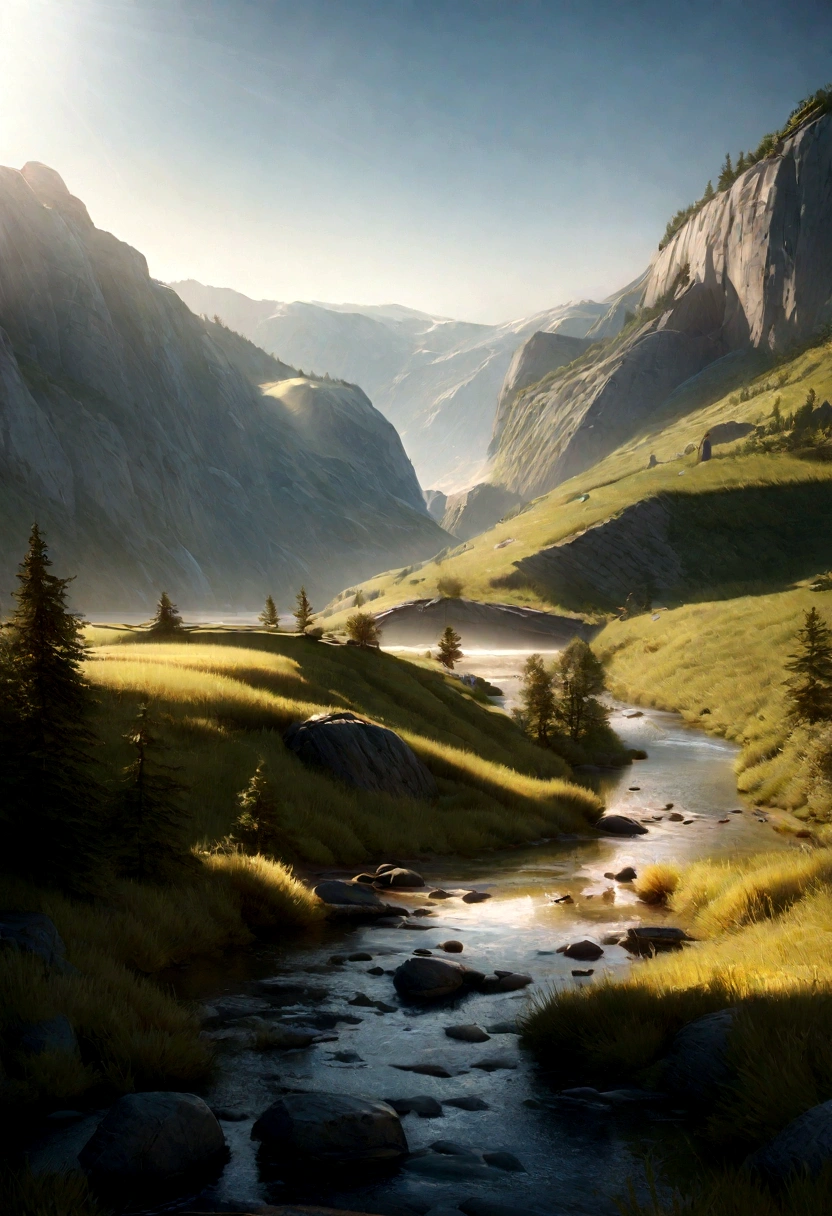 Quiet place, very pleasant, beautiful, calm, scenic. Photorealistic, 8K UHD, Studio Quality, Surreal, Maximum Detail, Large, Post-Processing, Realism, Photoshop, Photography, Detail, Cinema Lighting, Landscape, Panorama, Landscape, Ray Tracing, cinema4D