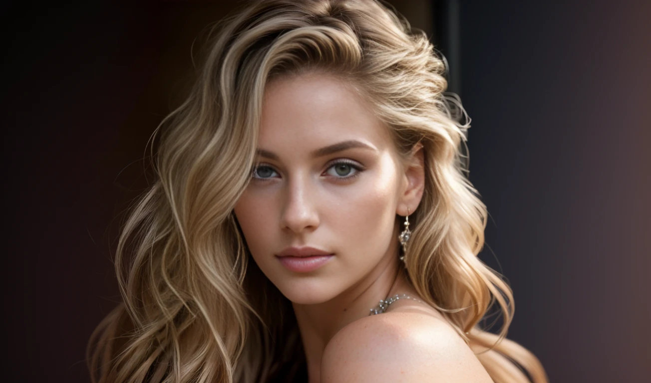 blond woman with long hair and earrings posing for a picture, jaw-dropping beauty, jaw dropping beauty, a gorgeous blonde, a girl with blonde hair, beautiful blonde woman, headshot, photo of a beautiful woman, stunning closeupheadshot, blonde woman, gorgeous portrait, gorgeous woman, very pretty model, beautiful model, headshot portrait, portrait of a beautiful model, BLACK BACKGROUND