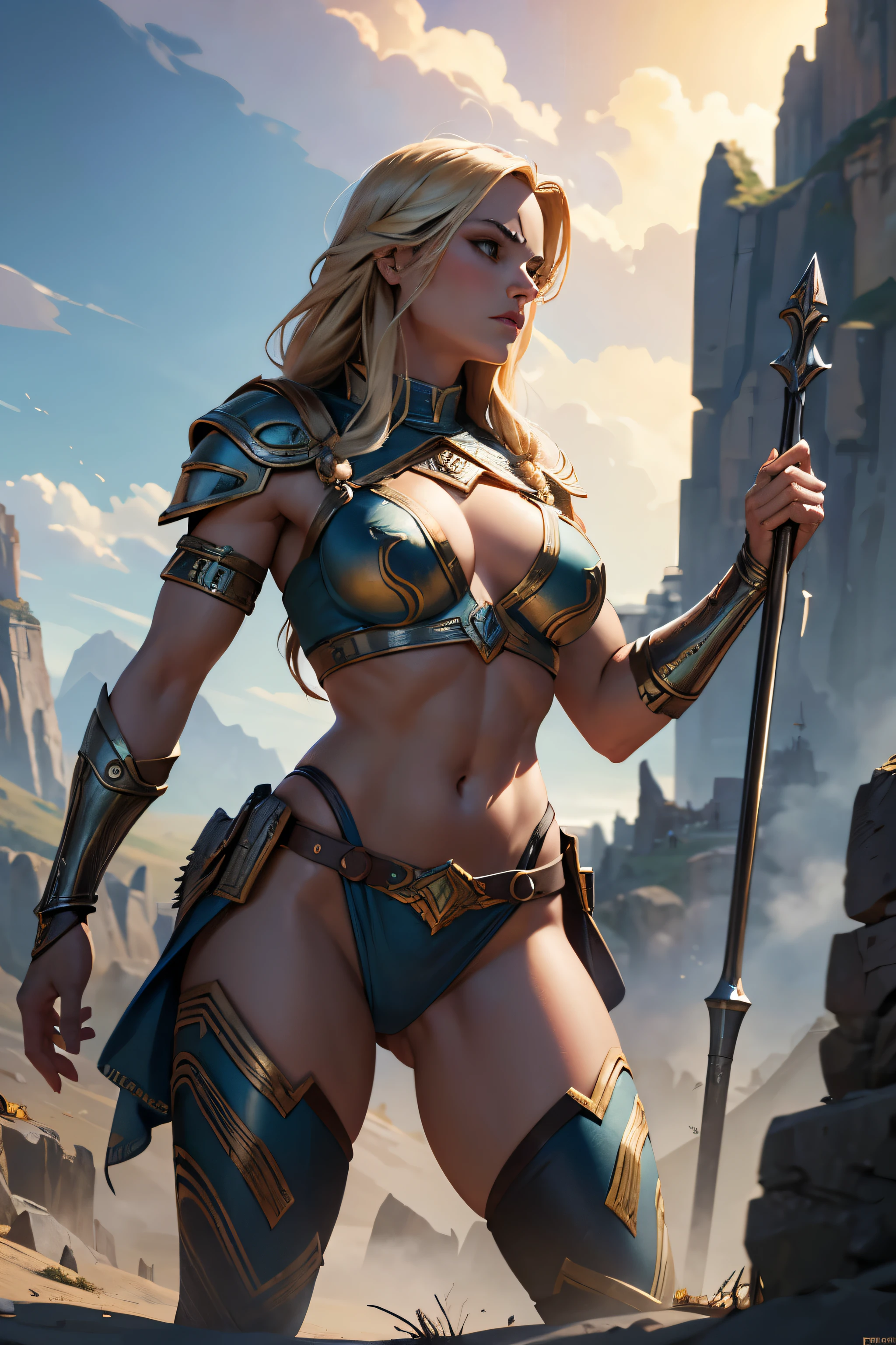 Asgard，Valkyrie，mulher musculosa, Senhora Cavaleiro，Anatomia correta，epic fantasy digital art，obra-prima，8K，high definition resolution，desenho detalhado，Qulidade Superior，, epic composition, muscular body