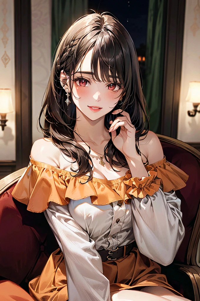 (masterpiece:1.2, best quality), (real picture, intricate details), 1lady, solo, upper body, casual, long hair, minimal makeup, natural fabrics, close-up face, smile, home