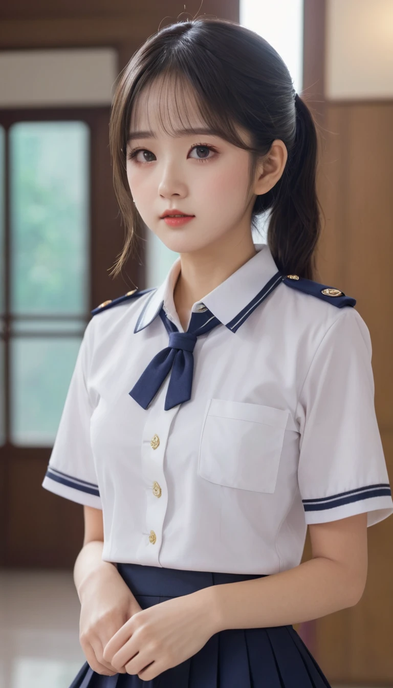 ((best quality, 8k, Masterpiece :1.3)), 1 girl,(Random hairstyle), Thai university student uniform :1.2, indoor, Highly detailed face, Detailed eyes, Double eyelids