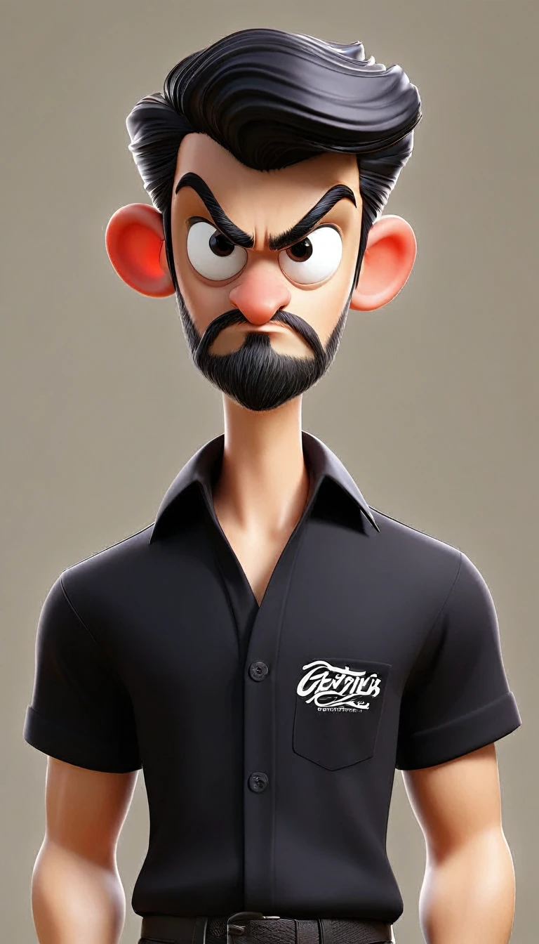 Crie uma imagem de um homem vestindo uma camisa preta. A camisa deve ter a letra 'N.' escrita em fonte Open Sans, posicionado como um logo no peito. The man's appearance should be casual and friendly. O fundo deve ser neutro para destacar o homem e a camisa."
Exemplo de Prompt mais detalhado para IA de imagem:
"Gerar uma imagem realista de um homem usando uma camisa preta. Na camisa, deve haver um logo com a letra 'N.' escrita em fonte Open Sans, localizada no lado esquerdo do peito. The man must have a friendly and casual expression, with a relaxed posture. O fundo da imagem deve ser simples e neutro, para que o foco principal seja no homem e no logo da camisa.