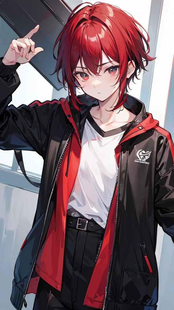 An illustration of a cool 15-year-old boy with black and red hair