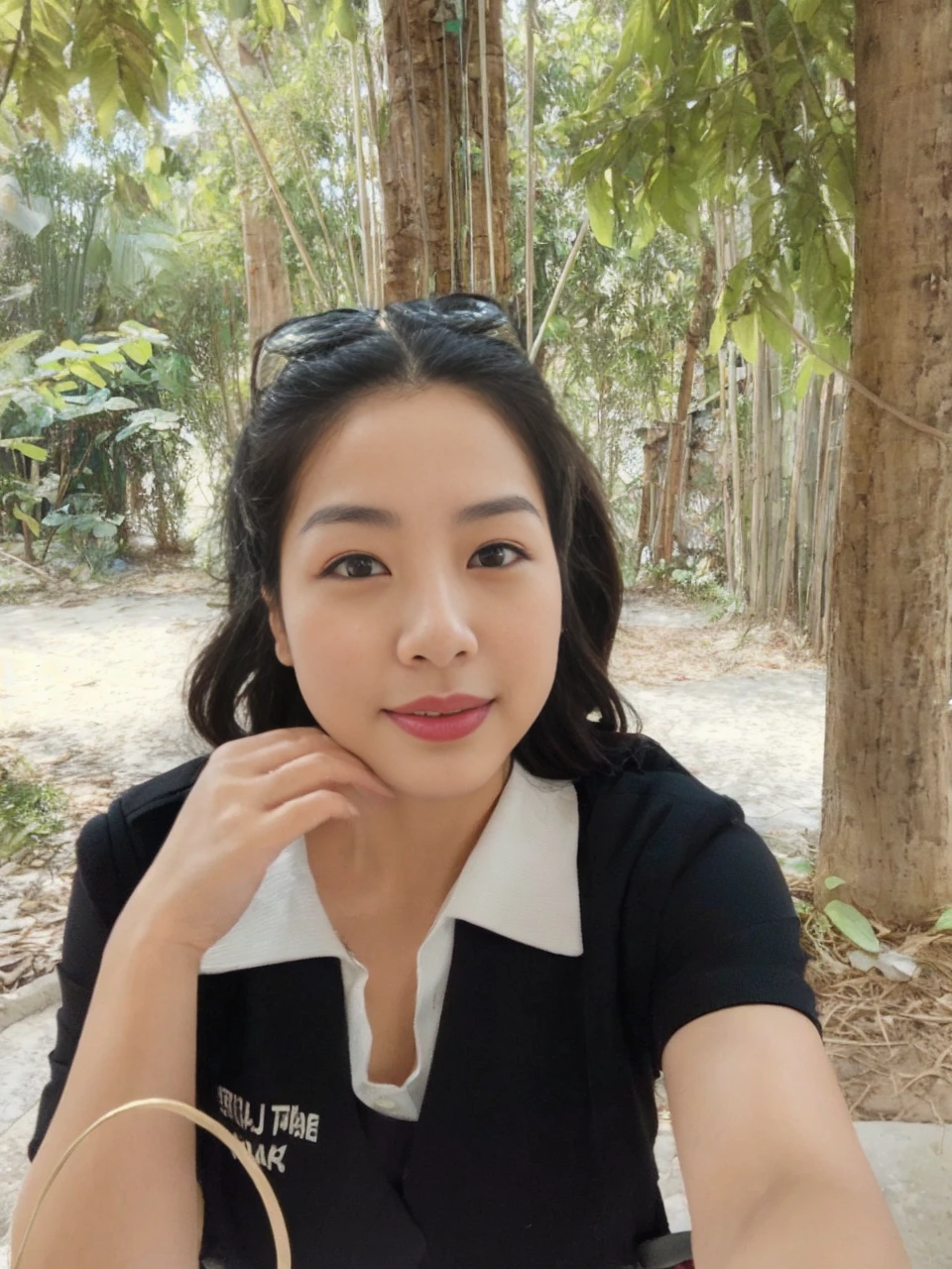 Erotic,selfie,tilted head,((realistic lighting, highest quality, 8ｋ, master piece: 1.3)), clear focus: 1.2, 1 milf(Rose), wide angle lens, medium breasts,cleavage,beauty of perfect figure: 1.4, ((dark brown hair, half updo)), (suit and jacket under shirt and pants: 1.4), (At the office: 1.8), super detailed face, fine eyes, smile、