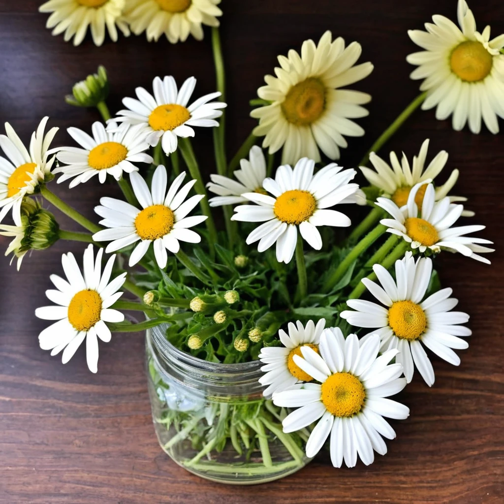 Fresh-cut daisies on the table