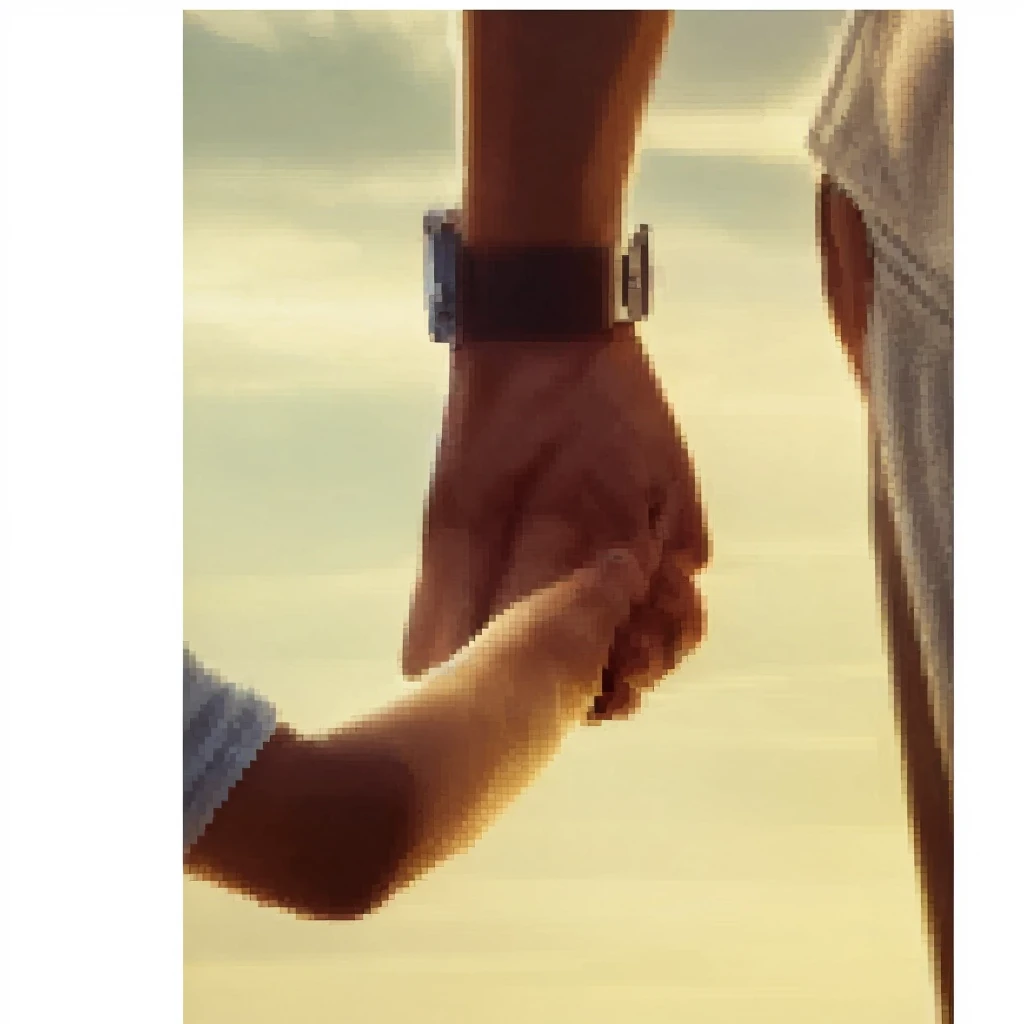 Complete Father's Day image, a father holds his son's hand. Photorealism, full view, highly detailed image, very realistic, hyperrealism, Ultra HD, 8k, 5, sharp focus, intricate and mysterious masterpiece. (Long exposure photography Highly detailed close-up portrait art illustration: final quality, medium shot, backlit, rich and striking. Enigmatic and mysterious manipulations (rule of thirds composition), ((detailed environment with strong lines) The best quality, in camera , white light, warm and clean aesthetics, dazzling screen composed of millions of bright ultraviolet rays, HDR.