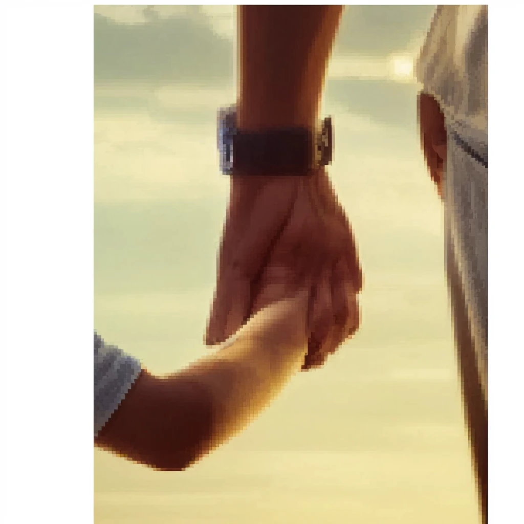 Complete Father's Day image, a father holds his son's hand. Photorealism, full view, highly detailed image, very realistic, hyperrealism, Ultra HD, 8k, 5, sharp focus, intricate and mysterious masterpiece. (Long exposure photography Highly detailed close-up portrait art illustration: final quality, medium shot, backlit, rich and striking. Enigmatic and mysterious manipulations (rule of thirds composition), ((detailed environment with strong lines) The best quality, in camera , white light, warm and clean aesthetics, dazzling screen composed of millions of bright ultraviolet rays, HDR.