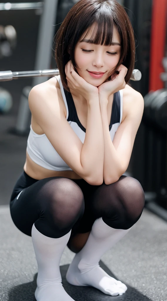 run-6500-v1.1, (RAW Photos : 1.2), (Realistic), (Genuine: 1.4). 1 girl, Perfect Anatomy, 36 years old. Looking into the camera. White socks are beautiful, Medium Long Hair, Plaid vest, ((Change clothes in the locker room: 1.3) ).
(Trying on some ultra-realistic black socks : The socks have the NIKE logo on them.:
1.2), (High heels), (Business services), Asian Eyes Ella, Wearing nice white socks.
Purelos Face_V1, highest quality, Photorealistic, 8k, High resolution, 1 huge big breast, Pervert woman, (Skin dents), (whole body : 0.6), nice, Dynamic Pose, ((Gym, training : 1.6)), Coconut Palm Medium Size Round Breasted Sportswear :
1.4)), Watching the viewer directly : 1.8, (A girl with strikingly long hair stares out at the audience., Black has, Parted bangs : 1.65), (Bokeh), With a smile : 1.2, (Mouth closed :
1.16), (Squat pose) I'm wearing white high socks, high socks, Beautiful legs. Black leggings, White high socks with the Nike.
She is wearing white Nike socks that go up to her knees like loose socks., Highlighted with white knee-length socks featuring the Nike logo. Black Nike logo on socks. The socks always have one black NIKE logo visible, and there are two pairs of socks on each foot..
.