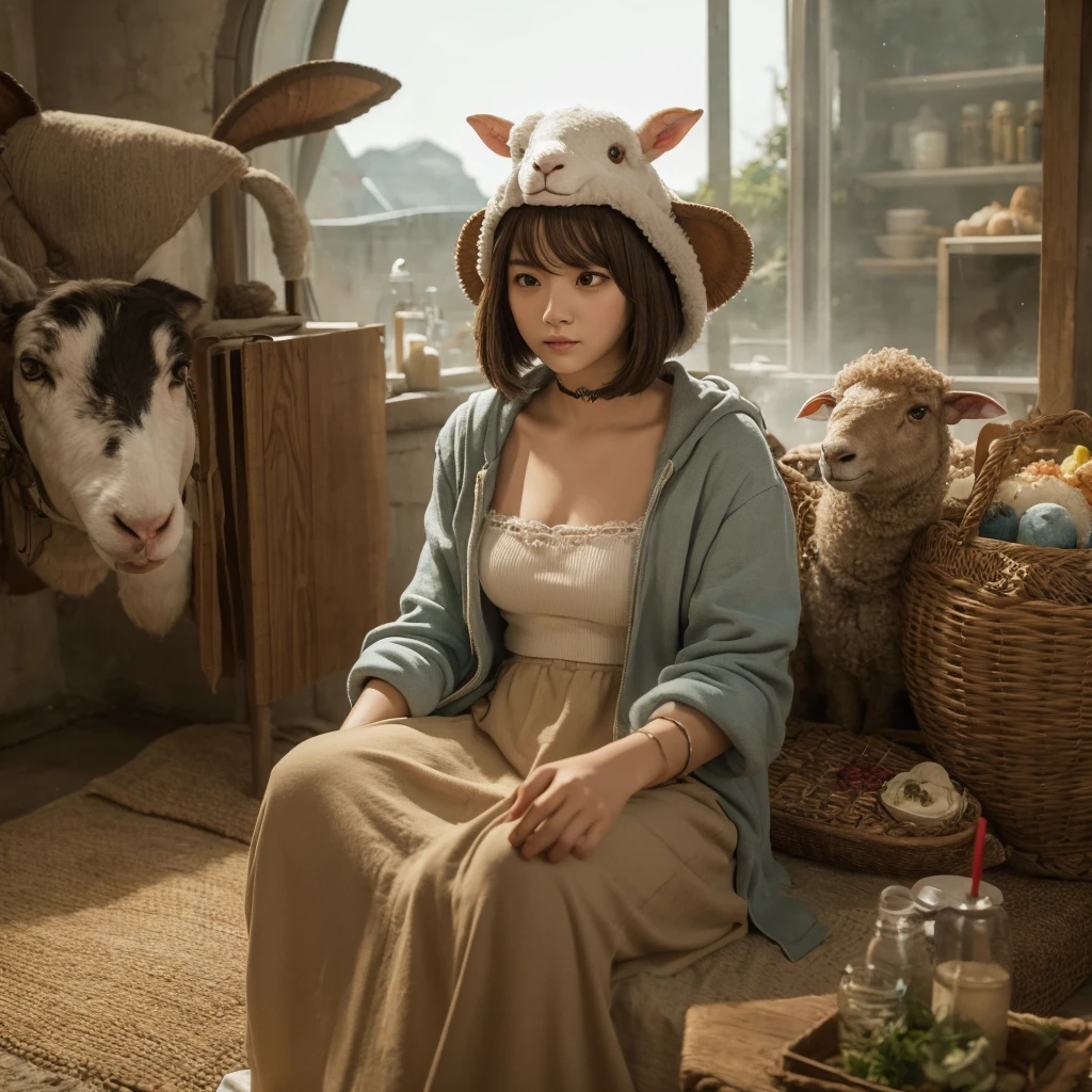 It depicts a female character with an anthropomorphic sheep&#39;s face.。She is wearing a black bikini and a red bow tie、Wearing white cufflinks、Sexy dance pose。The purple lighting in the background creates a nightclub atmosphere.、The spotlight shines on the characters.。The overall depiction emphasizes adult entertainment scenes.。