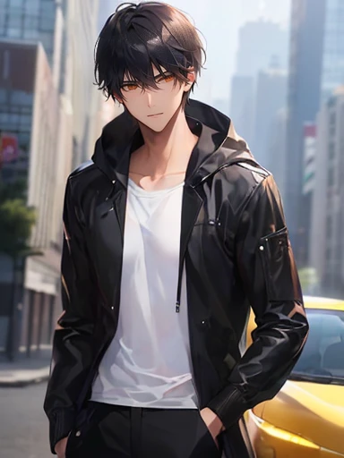(4K works))、​masterpiece、(top-quality)、greybackground、Taking Artist Photos、the cover of the album、Model photo、Korean Male、Adult male、((Adult 26 years old))、((Adult older brother))、((Face similar to Hyun Jin))、Cool Men、tall、((Troubled expression))、((Strong eyes))、((Wearing a white T-shirt and a hooded black jacket、White long trousers))、((Long sleeve long trouser style))、((smaller face))、Slim body、((hooligan))、((Black short-haired))、((Yellow eyes))、((shot from front))、((Pose with hands on the head))、((Artist Photos))、((Shot alone))、((Solo Photography))、Professional Photos、((Focus zoom in))、((Upper body photography))、((Face enhancement))