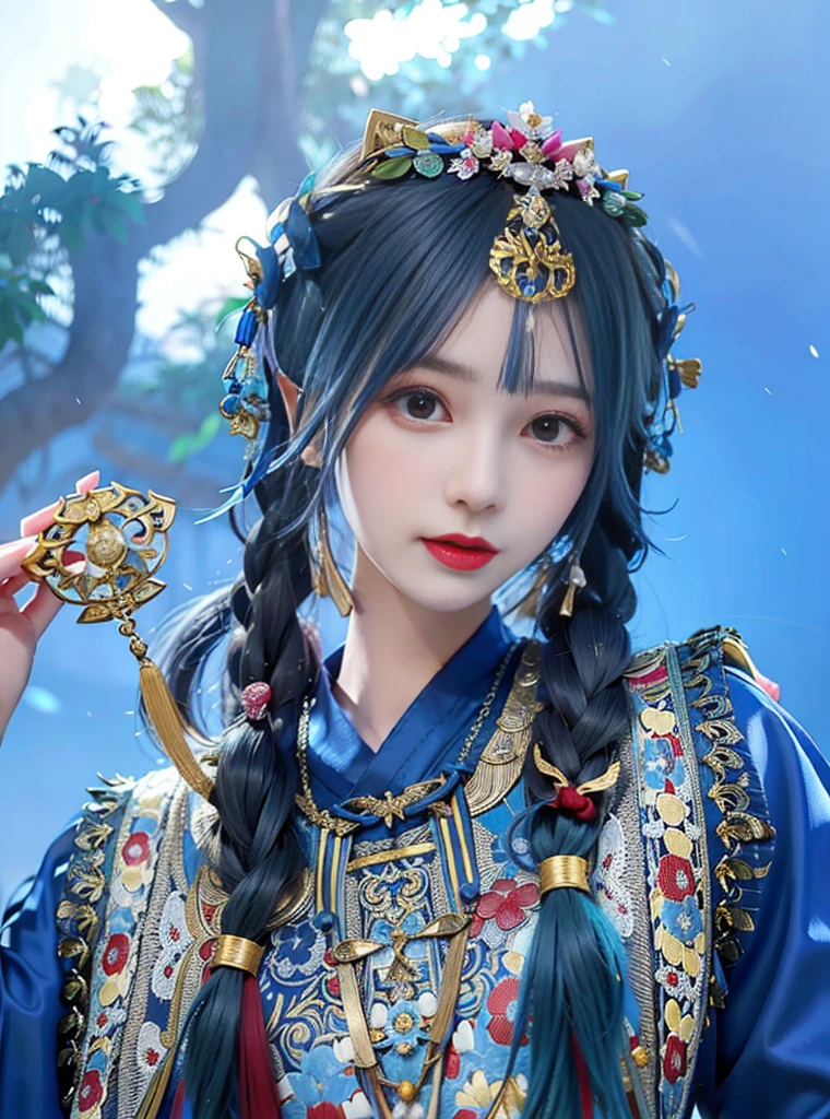 Allard woman in blue dress，A bird in his hand, Aesthetic!!!!!! female elf, Traditional beauty, a young woman as genghis khan, Palace ， A girl in Hanfu, 8K)), kanliu666, ulzzangs, Chinese girl, a beautiful fantasy empress, dilraba dilmurat, traditional garb