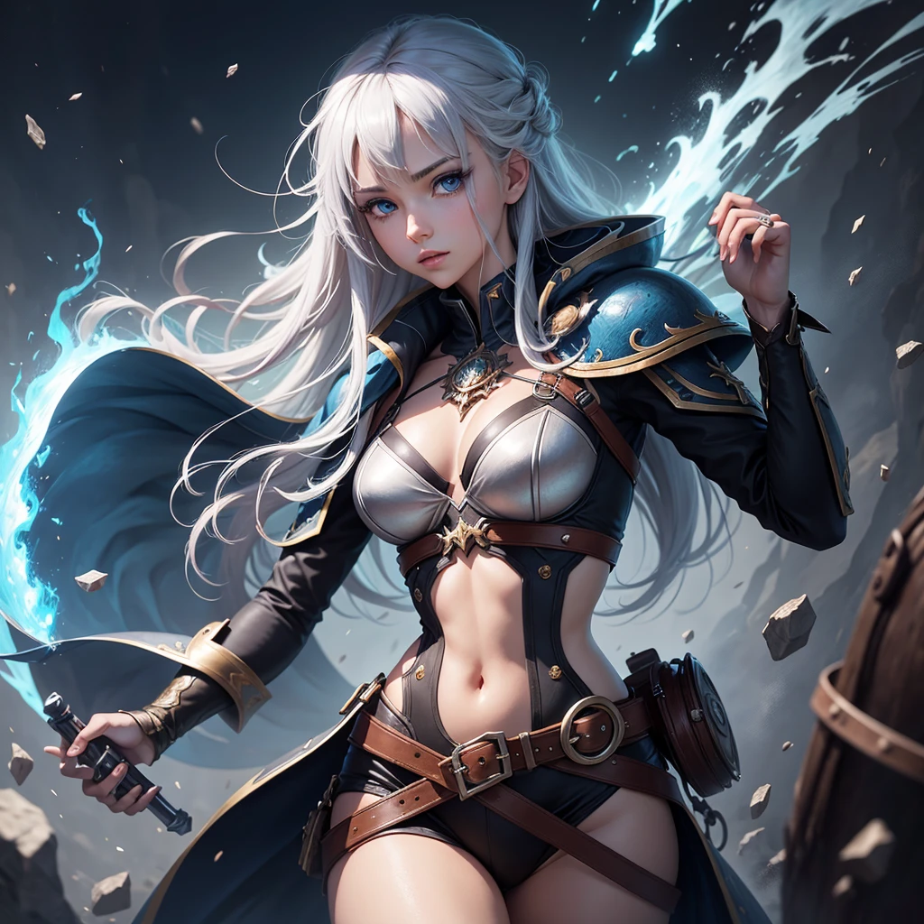 Anime, girl, portrait, silver blue волосы, blue eyes, fire and ice, Epic fantasy in digital art style, эпический portrait в жанре ролевой игры, Epic digital art illustration, Peter Mohrbaher Artstation, detailed digital Anime art, epic fantasy art style, fanart best art station, deviantart artstation cgscosiety, stunning digital illustration, Awesome character art, epic exquisite character art