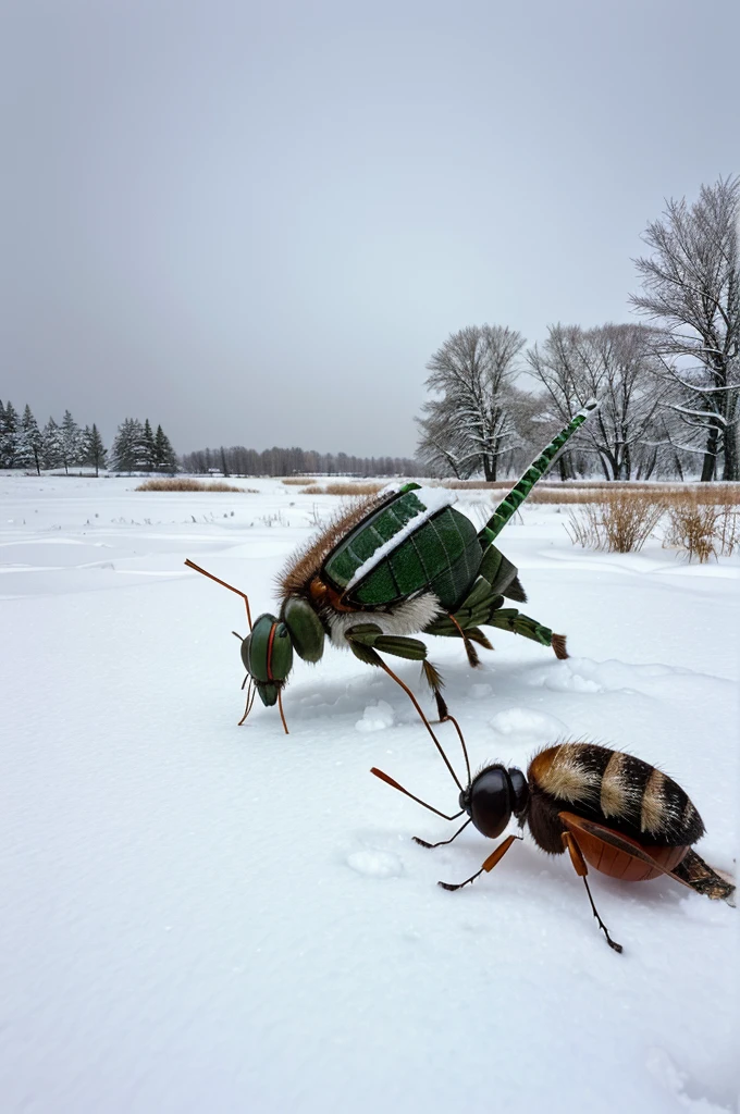 When winter finally arrived, the meadow was covered in a thick blanket of snow. The grasshopper, now cold and hungry, realized it had nothing to eat. Shivering with cold, it went to the ant’s anthill and asked for help.