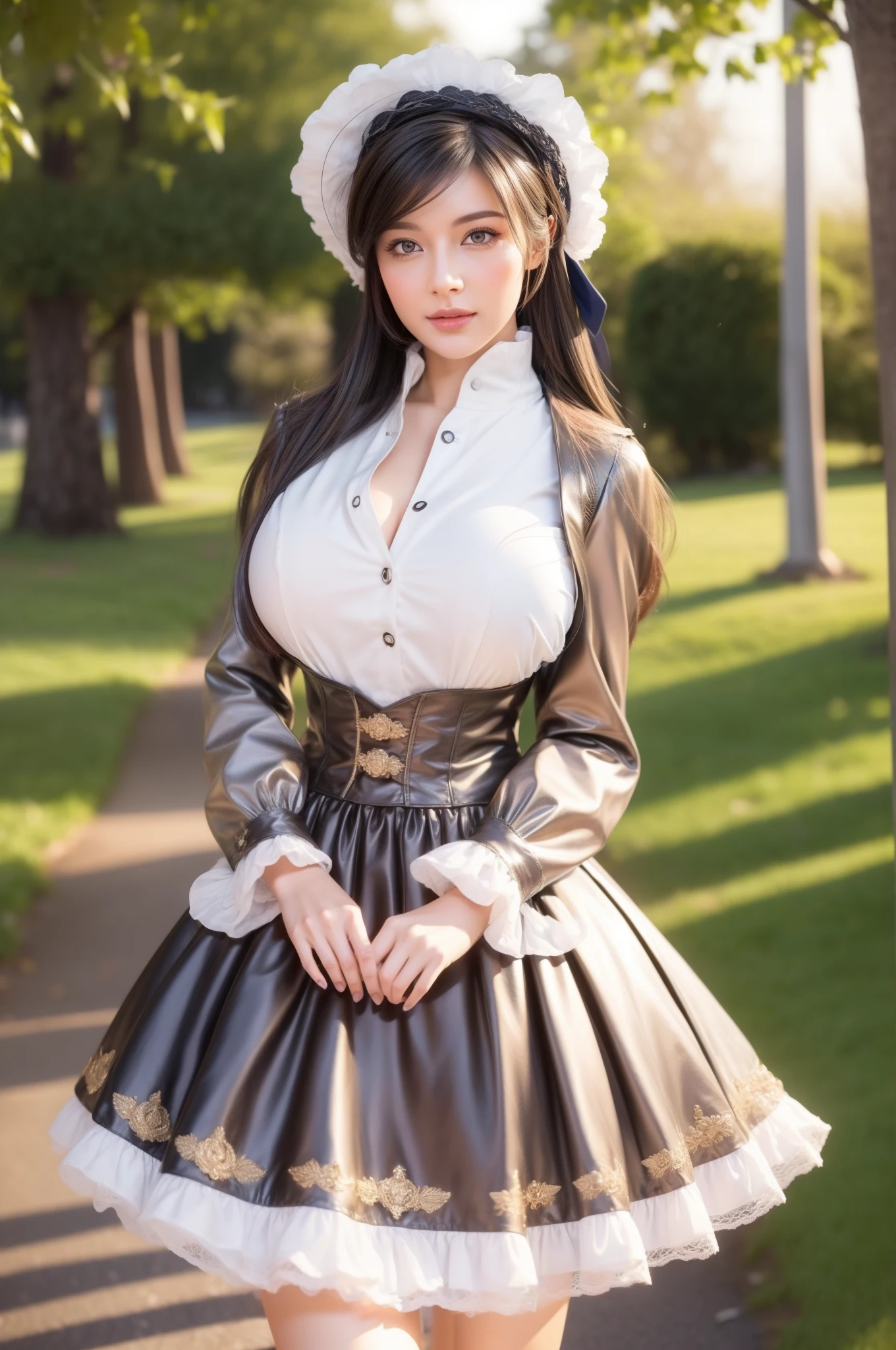 (Hyper-realistic) , (illustratio), (Increase the resolution),(8K), (Most Best Illustration),(extremely detaile), (Beautiful and delicate eyes),(The face is super detailed), (Detailed face), solo,1个Giant Breast Girl, looking at viewert, in the darkness nigth, deep shading, ssmile,cabelos preto e longos，（（（Russian women's uniform：1.8）））