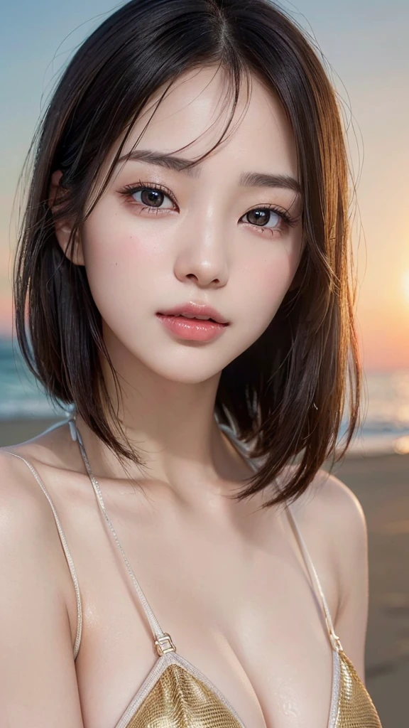 beach at sunset ((highest quality:1.4)) (pussy open) (Super High resolution:1.4),(8k:1.4),(realistic:1.4),(Photorealistic like a photograph:1.4),(Ultra-realistic:1.4) ,(Super detailed:1.4),(Improvement of quality:1.4),(RAWphotograph:1.4),(1 girl:1.) (20-year-old:1.4),pretty girl,japanese girl,pale skin,Very detailed face and skin texture,real human skin,realistic_skin_texture,(no makeup:1.6) beautiful woman with perfect figure,gentle expression,(very beautiful facial details:1.4), (super micro bikini:1.6) ((High-quality reproduction of every detail of the eye:1.3)) 20-year-oldのjapanese woman (Beautiful straight bob hair down to the tips) ((photograph))((Realistic and high quality:1.3) beautiful light (High resolution:1.3) realistic expression ((1 girl:1.5)) very beautiful hairstyle、elegant and realistic eyes、very beautiful details、(Extremely realistic skin)、Very beautiful skin、very sexual Ultra-realistic、high detail、、(8k、Photoreal、Photograph、highest quality: 1.4)、(1 girl)、very beautiful face、(very realistic face)、(Stylish straight bob hair is styled very beautifully:1.3)、very beautiful hairstyle、very realistic eyes、very beautiful details、(Extremely realistic skin)、Ultra-realistic、high detail、golden ratio、japanese woman ((20-year-old)) Pay attention to the high-quality eyes half-open lips Very erotic body (very erotic look) beautiful breasts erotic lips very sexual desire Very beautiful fair skin Glossy and beautiful skin