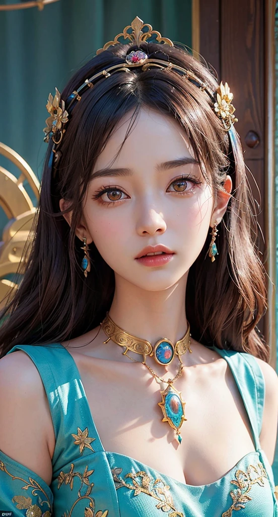 a close up of a woman with a tia on her head, intricate ornate anime cgi style, 4 k detail fantasy, anime cgi, cinematic goddess close shot, inspired by Li Mei-shu, a beautiful fantasy empress, inspired by Lan Ying, smooth anime cg art, close up character, hyperdetailed fantasy character, game cg, ruan jia and artgerm