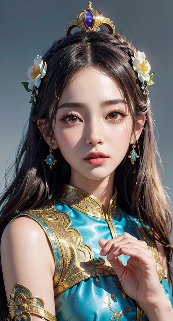 a close up of a woman with a tia on her head, intricate ornate anime cgi style, 4 k detail fantasy, anime cgi, cinematic goddess close shot, inspired by Li Mei-shu, a beautiful fantasy empress, inspired by Lan Ying, smooth anime cg art, close up character, hyperdetailed fantasy character, game cg, ruan jia and artgerm