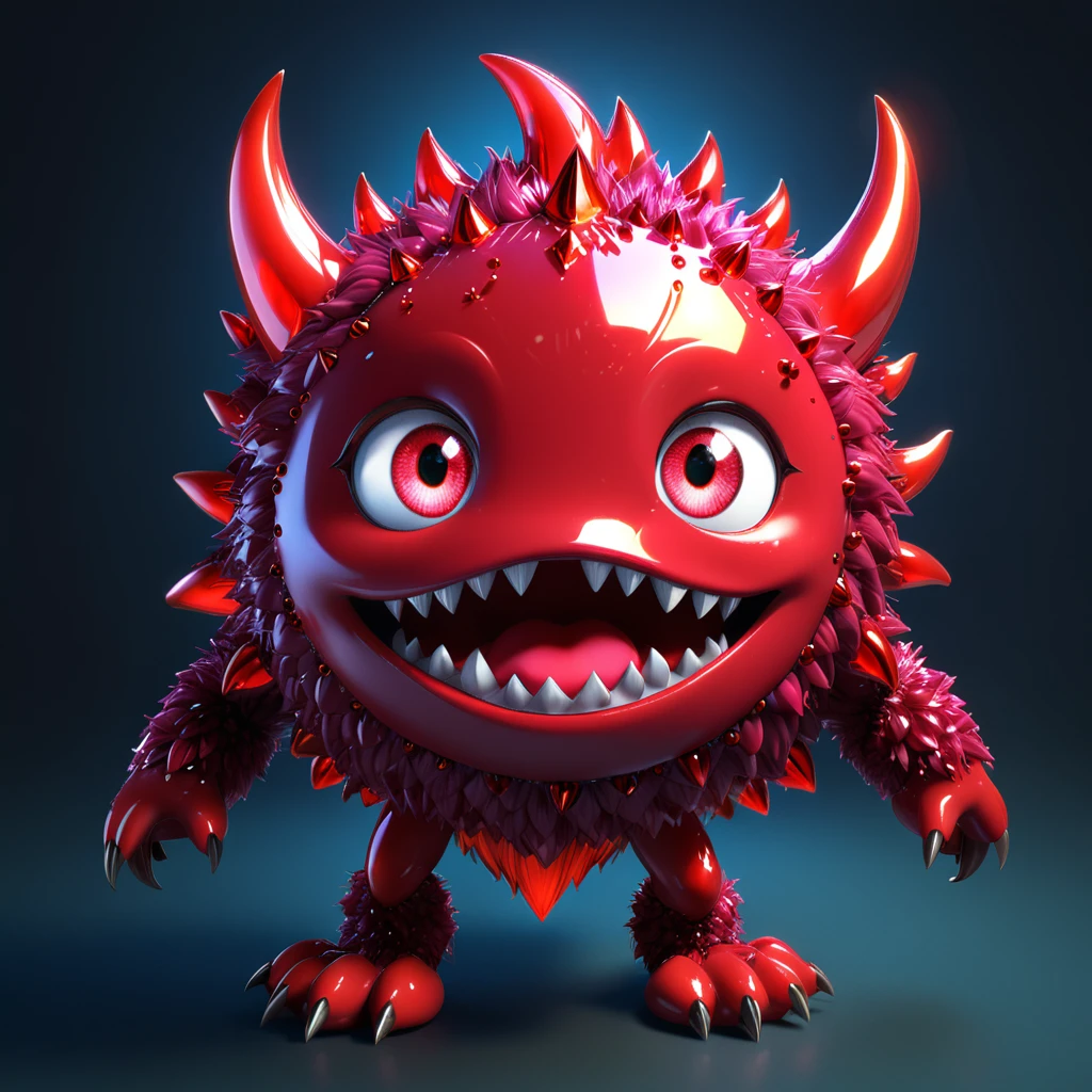 A cute ruby monster with big sparkling eyes, radiating a deep red glow. This beautiful and vibrant gemstone is designed to capture children's imaginations, with an endearing and friendly demeanor. --ar 1:1 --v 6.0 --3D render